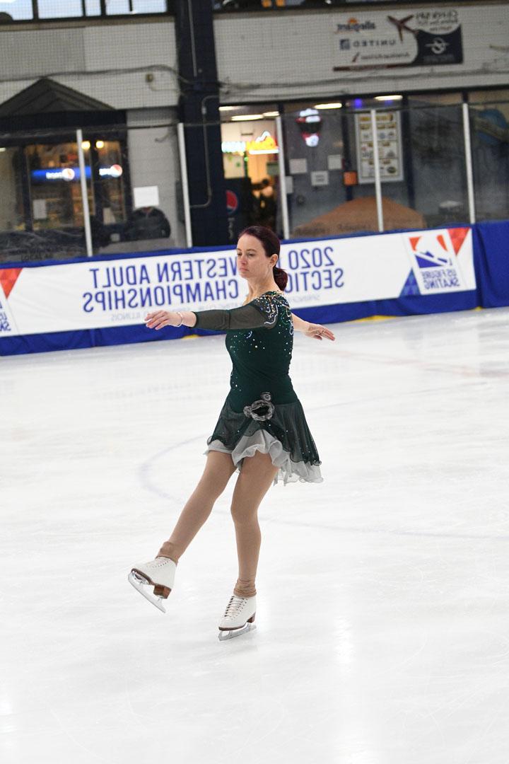 Krista Fish '97 performing at the 2020 Midwestern Adult Sectional Championships in March 2020. Photo by Kevin R. Phelan / U.S. Figure Skating and submitted by Fish.